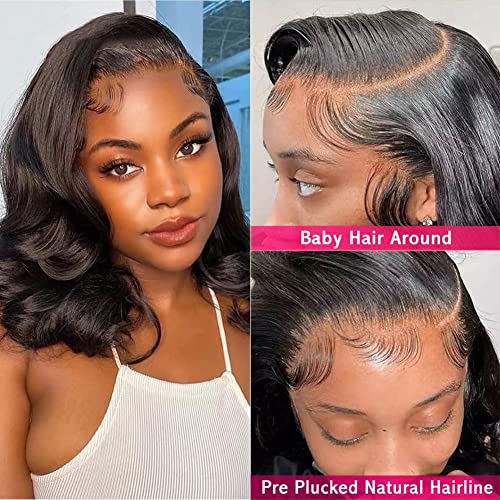 Cfaimity Glueless Short Bob Wig Human Hair Lace Front Wigs 13X4 Hd Body Wave Wig Pre Plucked With Baby Hair 180% Density Side Part Loose Wave Wigs For Black Women Brazilian Virgin Real Hair 10Inch #TOP2