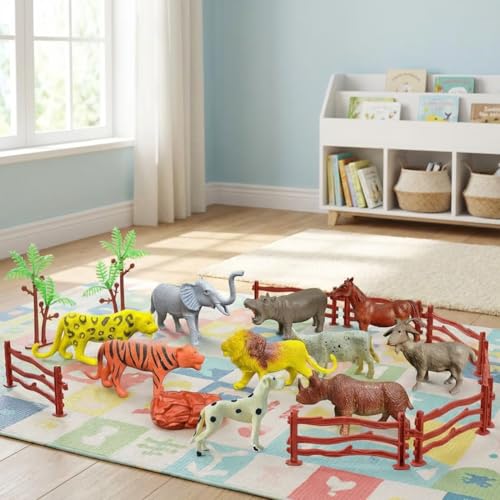 Image of ZESTHOME Animal Set Toys for Kids PVC Rubber Wild & Domestic Animal Figures with Accessories | 6-8 cm | Learning & Pretend Play Toys | 17 pcs