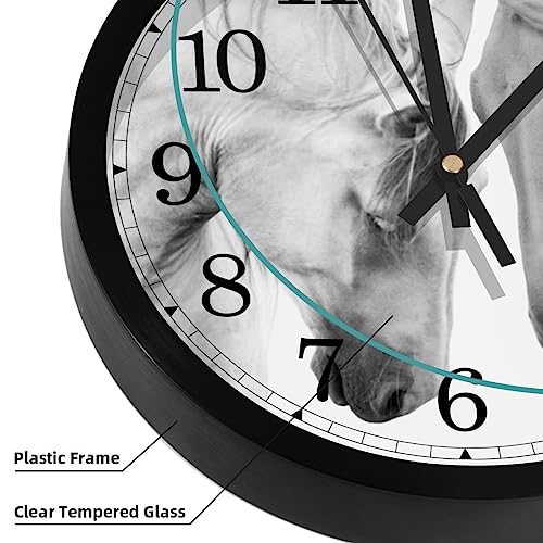 Horloge murale silencieuse à quartz motif cheval blanc ronde pour cuisine et bureau - 4