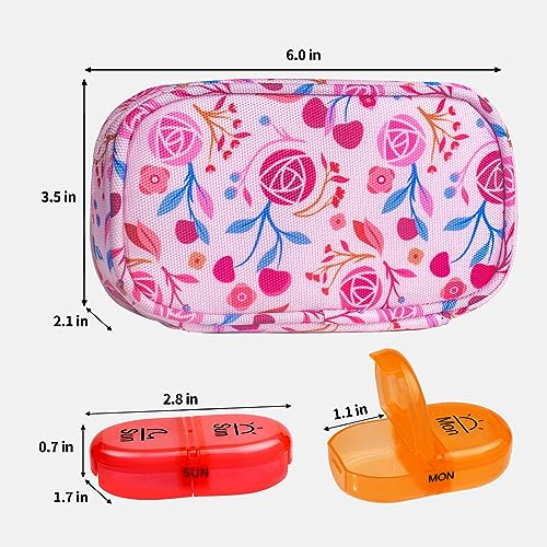 Image of Serfeymi Weekly Travel Pill Organizer 2 Times A Day AM PM Upgraded Rainbow Pill Box 7 Day with Portable Zipper Canvas Pill Case, Medicine Organizer for Pills, Vitamins, Fish Oils - Pink 01