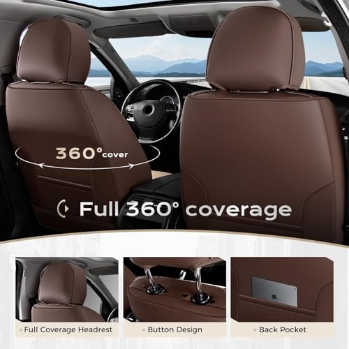Image of Coverado Seat Covers, Car Seat Covers Front Seats, Faux Leather Automotive Seat Covers Luxury Waterproof Car Seat Cover Protectors Carseat Cover Universal Fit for Most Cars Trucks SUV, Coffee&Beige