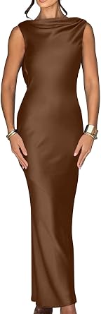 Memoriesea Womens Elegant Sleeveless High Neck Tie Cocktail Wedding Party Maxi Dress