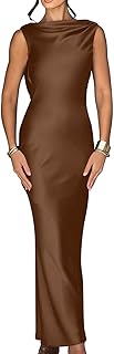 Women's Elegant Sleeveless High Neck Tie Cocktail Wedding Party Maxi Dress
