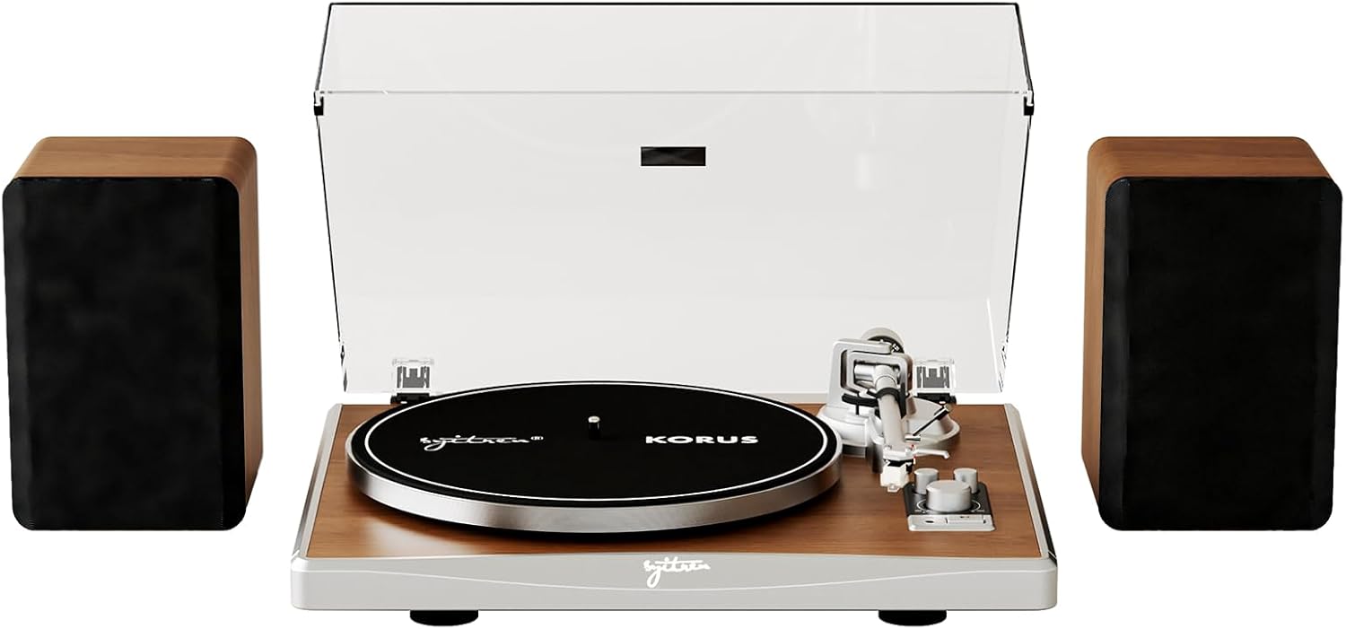 Syitren KORUS Record Player with External Speakers,Bluetooth Turntable,Belt-Drive Turntable 2-Speed, Adjustable Counterweight,Vintage LP Players