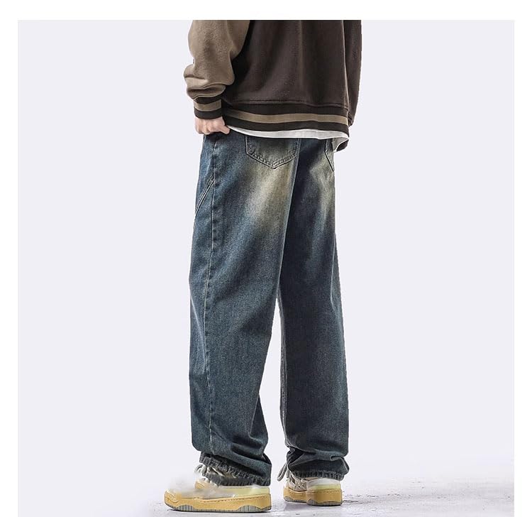 Men's Jeans American Spring Winter Fleece-Lined Straight Loose Casual Pants4