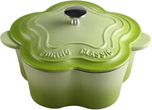 Miniatura 1 de Cazuela de cacerola de hierro fundido de 2.7 L en forma de flor binaural con tapa, revestimiento de esmalte resistente, inducción de cerámica y