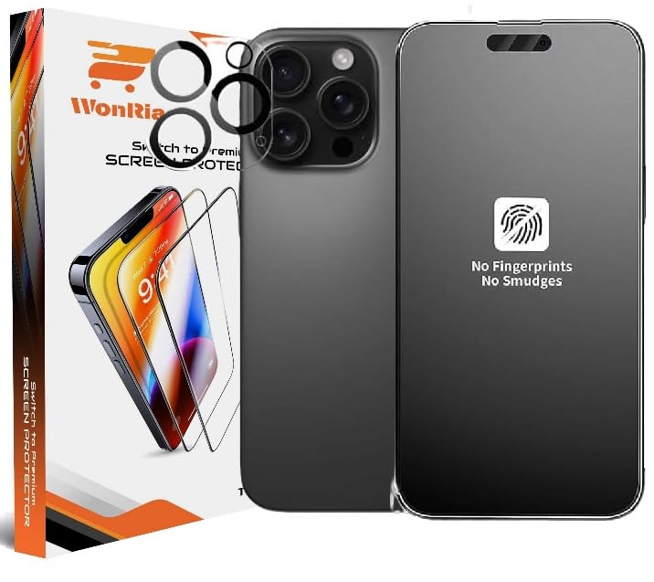 Image of WonRia [1+1 Matte Tempered Glass for iPhone 16 Pro 5G with 3D Camera Lens Protector Glass Edges to Edge Screen Guard Protector [Dynamic island Cut] - (Pack of 2)
