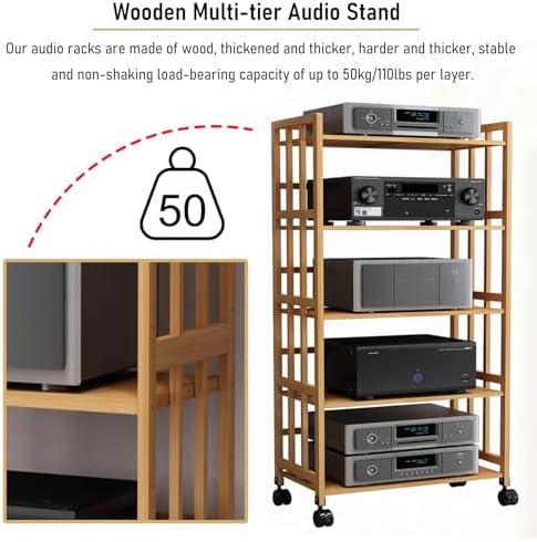 Heavy Duty Multi-Tier AV Media Stand & Audio Rack Cabinet for Smart TVs, Game Consoles, DVD Players, WiFi Routers & Hi-Fi Systems - Mobile Rolling Storage, 88cm x 60cm (35in x 24in) image 3