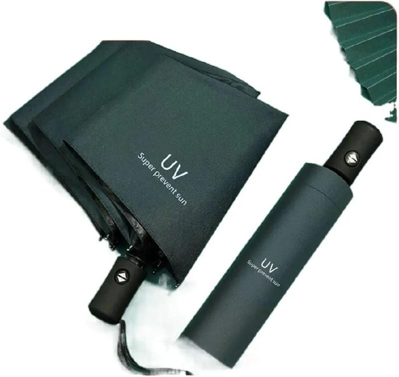1Pc-Green, Automatic 3 Fold Travel Umbrella, Windproof Compact Umbrella with Button, Portable Rain & Sun Protection for Men and Women Daily Use Travel-image-42