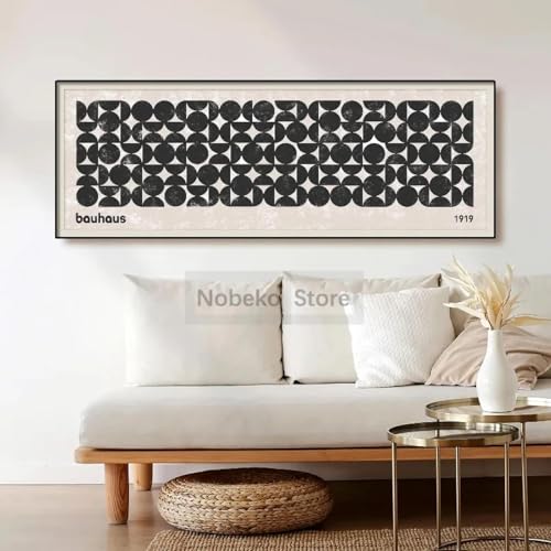 HIPWST Nordic Poster Black Beige Abstract Long Horizontal Geometric Exhibition Narrow Wide Large Print Pictures Home Decor 60x180cm Frameless