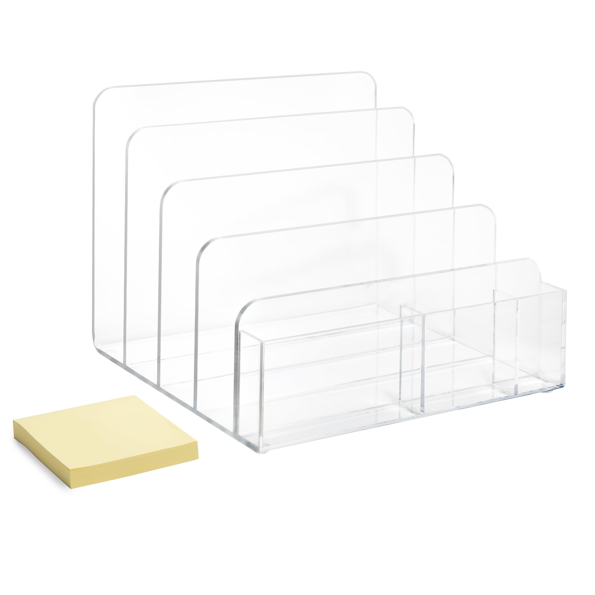 Acrylic Desk Filer, Clear File Holder for Office Organization - Acrylic File Organizer, File Sorter for Folders, Mail, Magazines, Pens, Books, Letters - Patent Pending