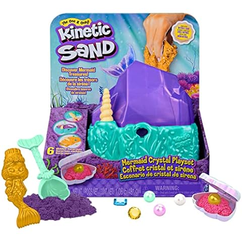 Kinetic Sand, Mermaid Crystal Playset, 481g of Play Sand, Gold Shimmer Sand, Storage and Tools, Sensory Toys for Kids Aged 3 and up Cover