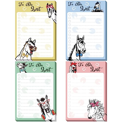 4 Pads Horse Sticky Notes 4' x 6' Funny Animal Sticky to Do Notepad Horse Lover Gifts for...
