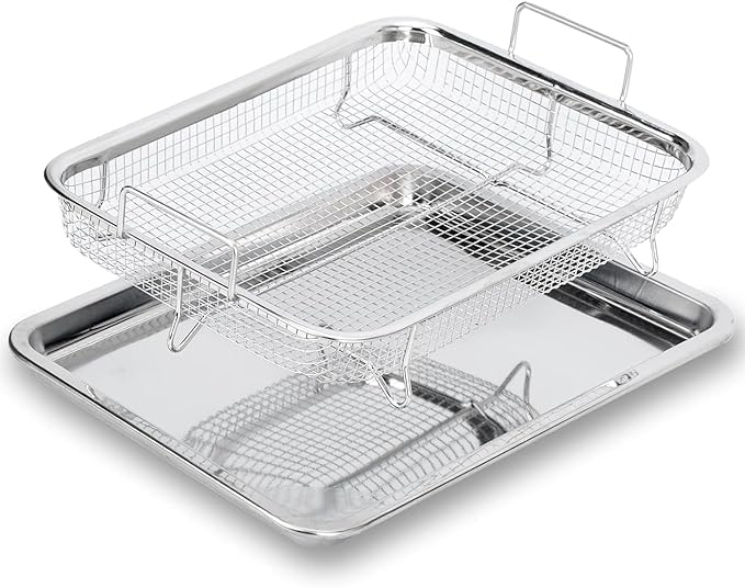 SHREESAMP Air Fry Basket with Tray Made of Stainless Steel Crisping Basket for 2 PCS Oven Healthy Chicken Broiler Vegetables Cookware Basket Tray for Crispy for French Fry Foods Cooking Air Basket (B0CZJ165HW) Amazon Price History, Amazon Price Tracker