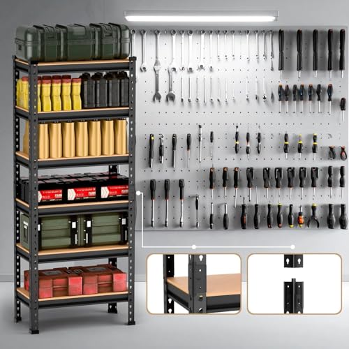 Image of 6 Tier Heavy Duty Storage Rack - Boltless Metal Shelving Unit with Adjustable Shelves, Powder Coated Steel Frame, MDF Board Shelves for Garage, Warehouse, Kitchen & Office Storage (6 SHELFF)