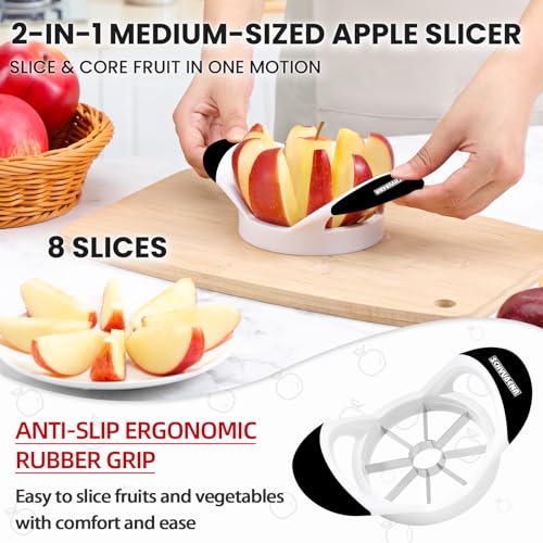 SCHVUBENR 3.5 Inch Apple Slicer - Professional Stainless Steel Apple Corer/Cutter - Super Sharp - Apple Corer Tool with 8 Sharp Blades(Black)