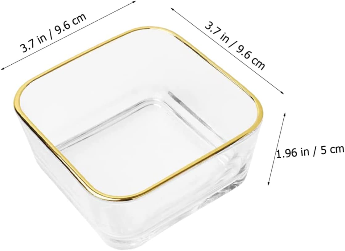 Glass Paper Clip Holder with Gold Rim Desktop Organizer for Paperclips Binder Clips Push Pins Bands and Small Office Accessories Transparent Glass Bowl for Office and Home Use