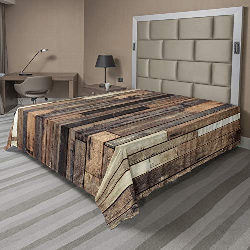 Ambesonne Wooden Flat Sheet, Brown Old Hardwood Floor Plank Grunge Lodge Garage Loft Natural Rural Graphic Print, Soft and Comfortable Top Sheet Decorative Bedding 1 Piece, Full Size, Brown