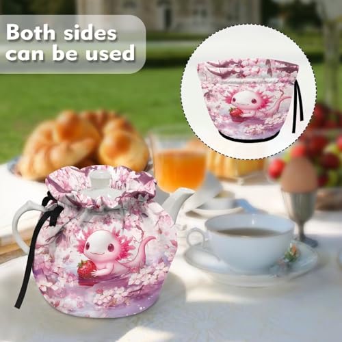 Image of Xoenoiee Axolotl Tea Pot Cosy Cotton Tea Cozy for Teapots Dust Cover Insulated Kettle Cover Pink Cherry Blossom Pattern Teapot Warmer for Home Kitchen Floral Decorative Accessories