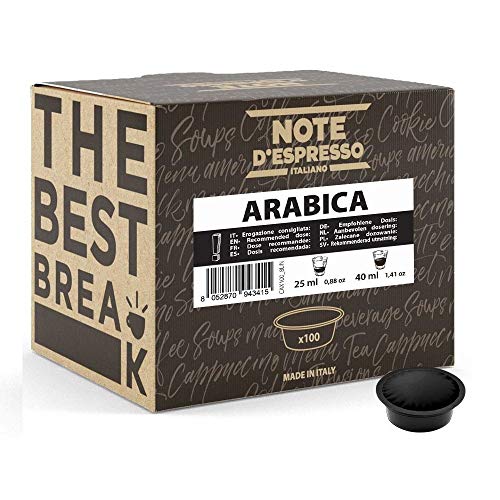 Note d'Espresso - Cápsulas de café para las cafeteras Lavazza y A Modo Mio, Arabica, 7 g (caja de 100 unidades)