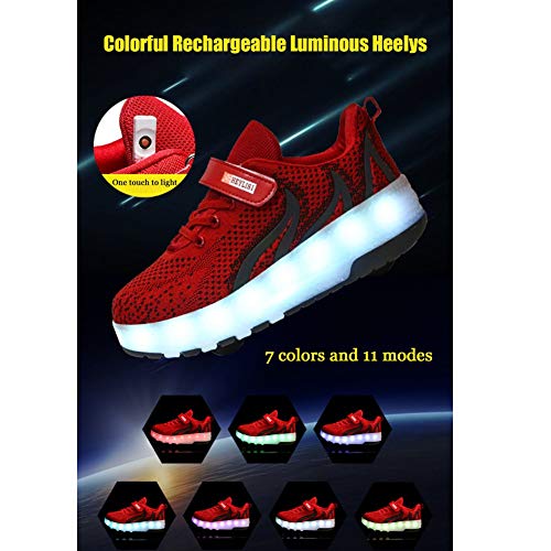 Led Light Up Kids Roller Skate Shoes for Girls Boys with Single Wheel Sneaker Shoes USB Charge Roller Skate Flashing Sneakers for Girls Boys GiftRed-USA 54