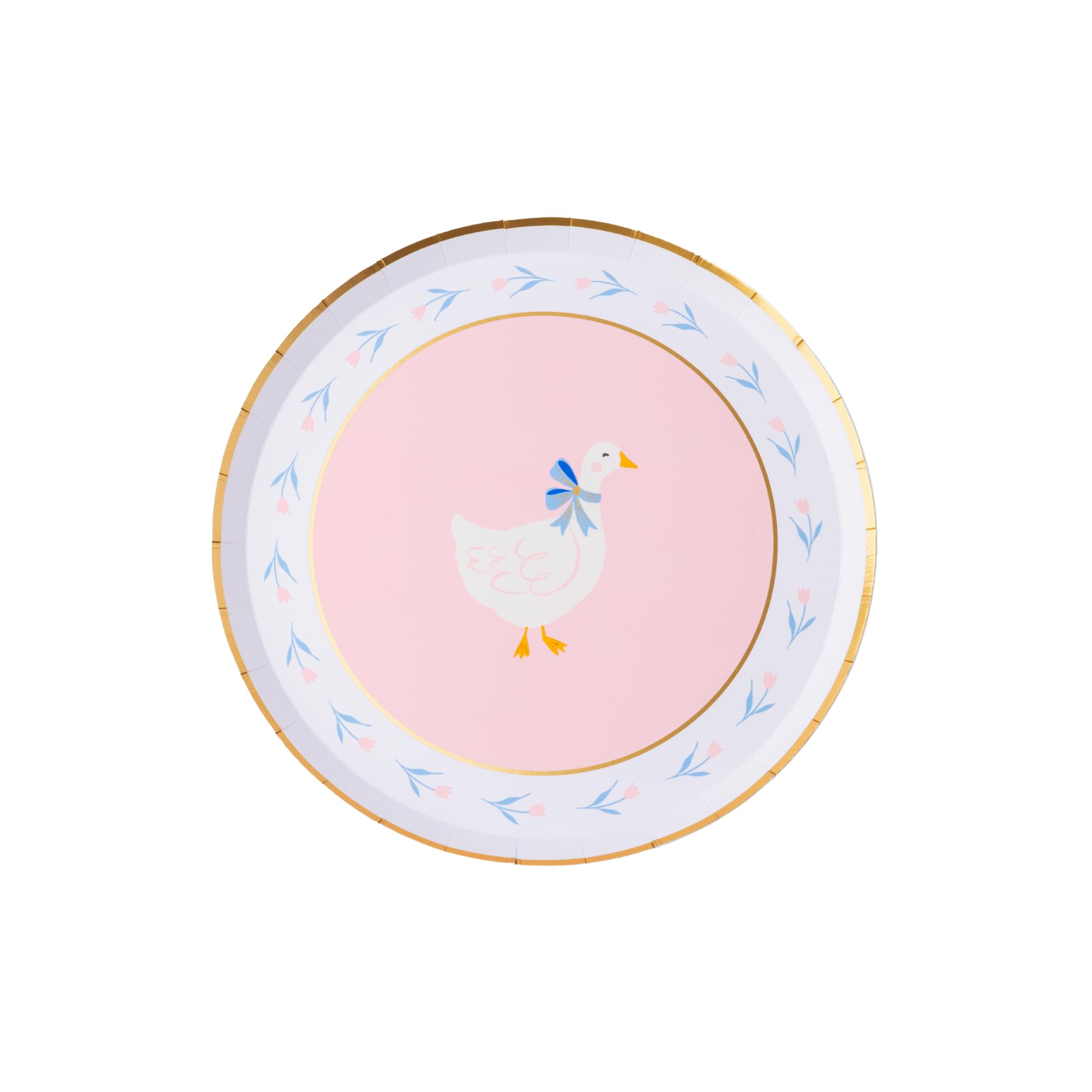 Bonjour Fête Sweet Goose Light Pink Easter Paper Party Small Plates | Premium Paper Party Supplies | Gold Foil| Easter Celebrations, Spring Parties,