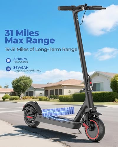 Image of Electric Scooter, 350W /500W Powerful Motor, 15-31 Miles Range, 8.5 inch /10 inch Tires, 19 /22 MPH Max Speed, Commuting Electric Scooter with Dual Suspension, Foldable E-Scooter with Dual Braking System
