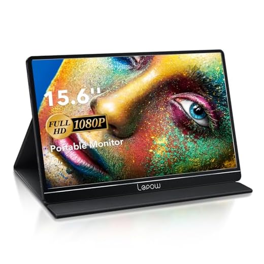 Portable Monitor - Lepow 15.6 Inch Full HD 1080P USB Type-C Computer Display IPS Eye Care Screen with HDMI Type C Speakers for Laptop PC PS4 Xbox Phone Included Smart Cover & Screen Protector Black