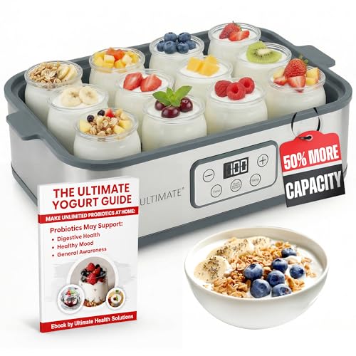 Ultimate Probiotic Yogurt Maker XL, Adjustable Time & Temperature Control, 50% More Capacity with 12...