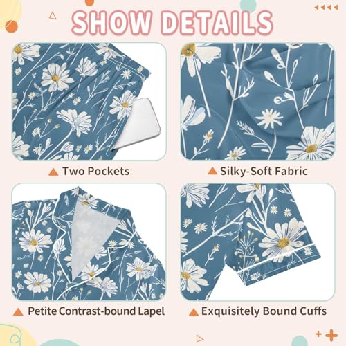 White Daisies Floral Pajamas Set Summer Button Down Sleepwear Pjs Sets Comfy Loungewear3