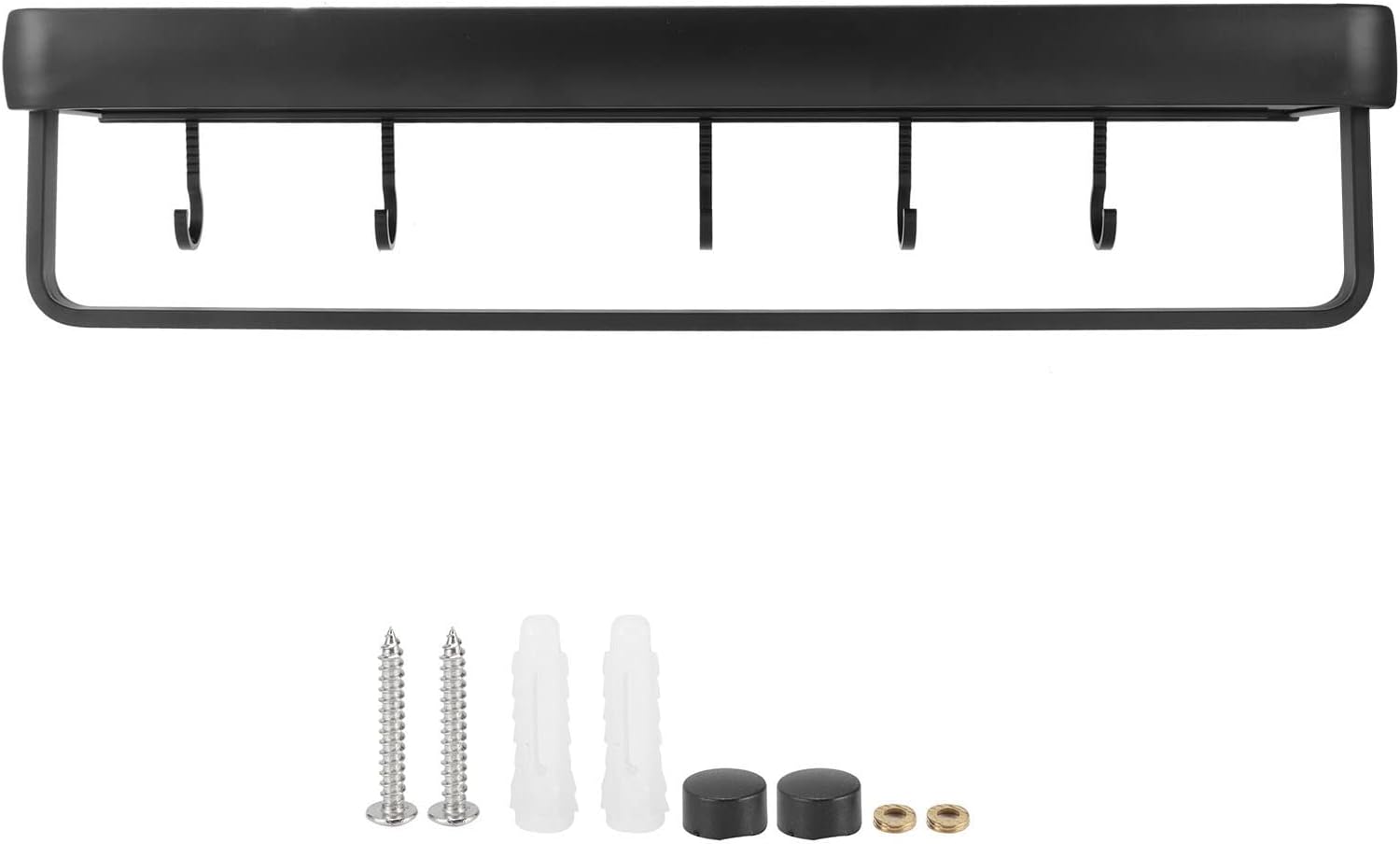50cm Wall Mounted Kitchen Shelf, Rack Organizer, Multi Purpose Storage Rack with Towel Bar and Hooks, Space Aluminum Bathroom Shelving for , Cosmetics, Essential Oils (Single layer with rod with 5