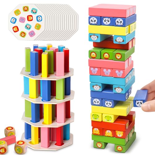 Raxfekro Tour mobile empilable en bois - Jouet éducatif à partir de 3 ans - Jeu d'adresse pour...