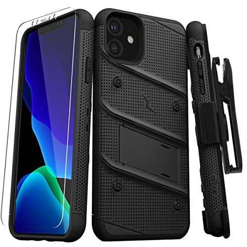 Zizo Bolt Cover - Case for iPhone 11 with Military Grade + Glass Screen Protector & Kickstand and Holster (Black