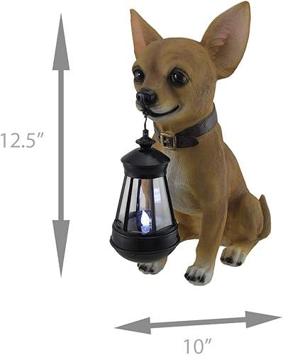 Miniatura 4 de Zeckos Little Light Keeper: Estatua de Chihuahua con linterna LED – Figura de decoración al aire libre para jardín, patio y patio – Compañero