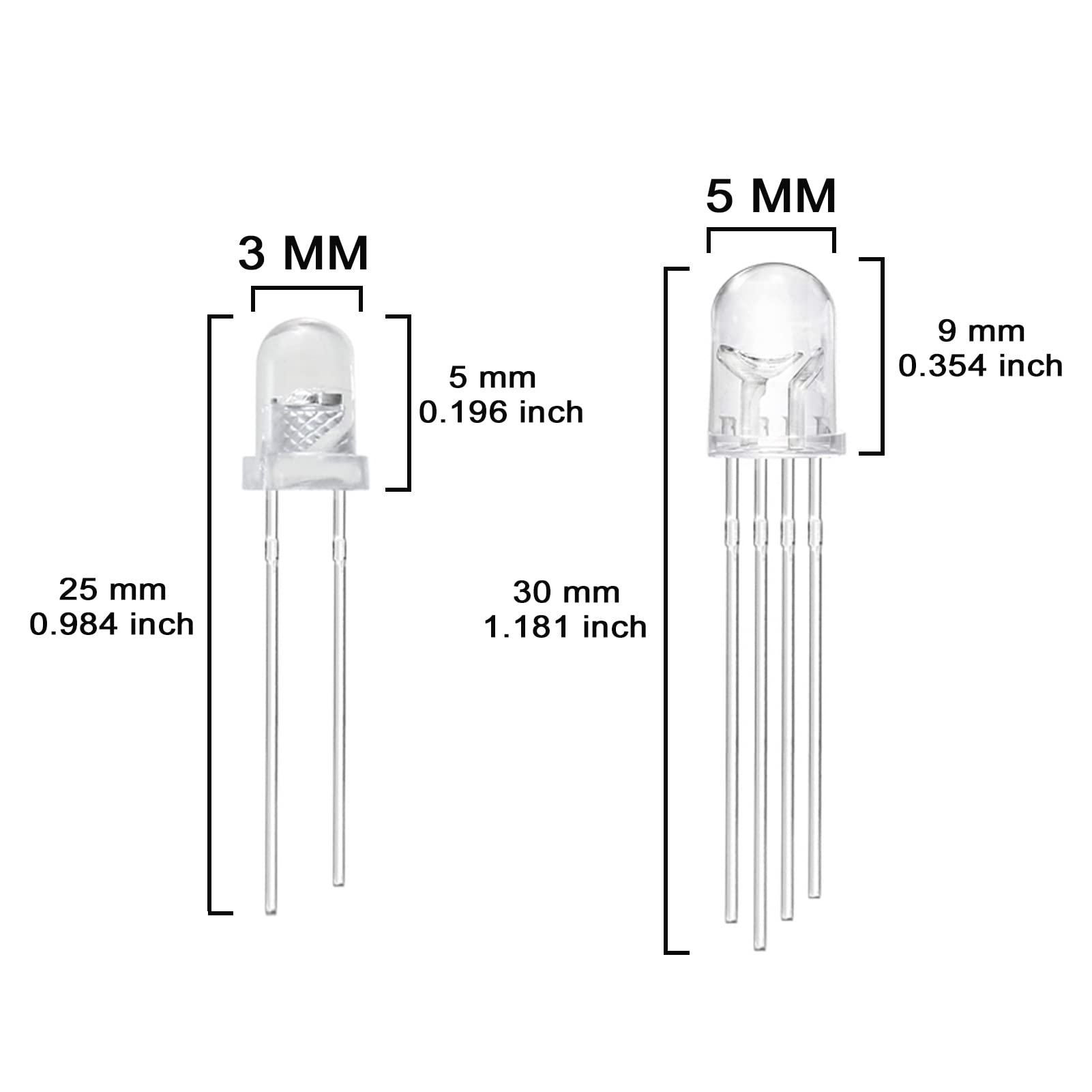 AUKENIEN 10 Values 3MM 5MM RGB Multicolor LED Light Emitting Diodes Kit Slow Fast Flashing Color Changing LED Clear Round Transparent Diffused Bright White Lighting Bulb Lamps Electronic Components
