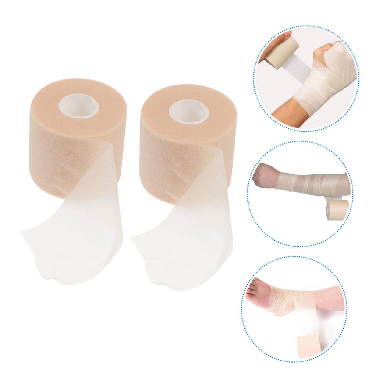 Gogogmee 6 Rolls Sports Foam Underwrap Ankle Sprains Tape Underwrap Prewrap Athletic Tape Breathable Foam Grip Tape Self- Adherent Tape Khaki Sponge