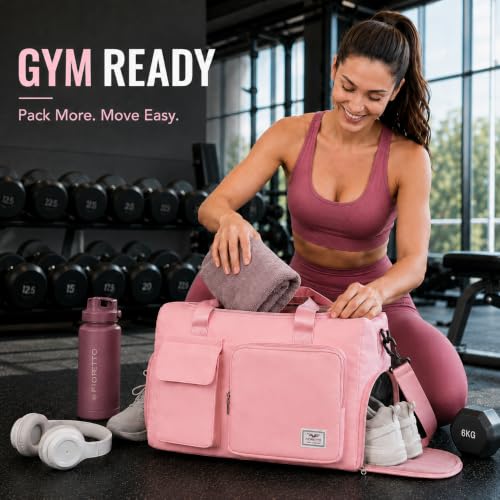 Image of FIORETTO Women's Gym Duffle Bag with Shoes Compartment, 30L Capacity, Ideal for Travel, Gym, Sports, Duffel, Weekender