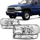 SCITOO Pair Headlight Assembly Fits for GMC Sierra 1500 1999-2006,for GMC Yukon XL 1500/2500 2000-2006 Chrome Housing Clear Reflector Clear Lens Headlights, 15850352 15850351 (Bulbs Not Included)