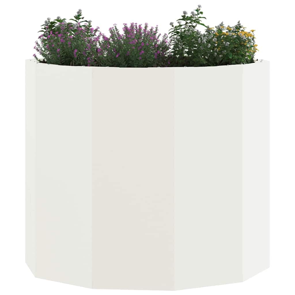 Biała Donica Ogrodowa Okrągła 60 x 60 x 50 cm Stal Trwała Roślina Doniczka na Zewnątrz Taras Balkon Łatwy Montaż Nowoczesny Styl