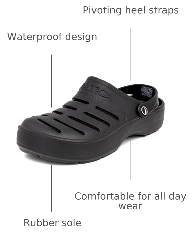 Image of Nautica Men's Clogs - Athletic Sports Sandal - Slip-On with Adjustable Back Strap - (Water Shoes /Fuzzy Slippers) River Edge