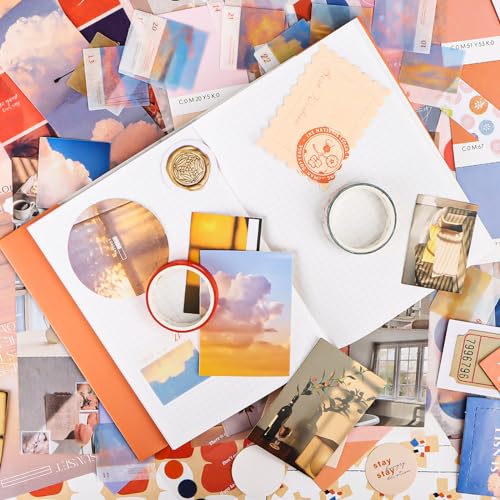 RUNEAY Scrapbook Kit 346 Pcs,Vintage Scrapbooking Supplies Kit Aesthetic Bullet Journal Kit with A6 Grid Notebook Sticker Card Label Washi Tape,for Teen Girl Kid Women DIY Gift - Image 4