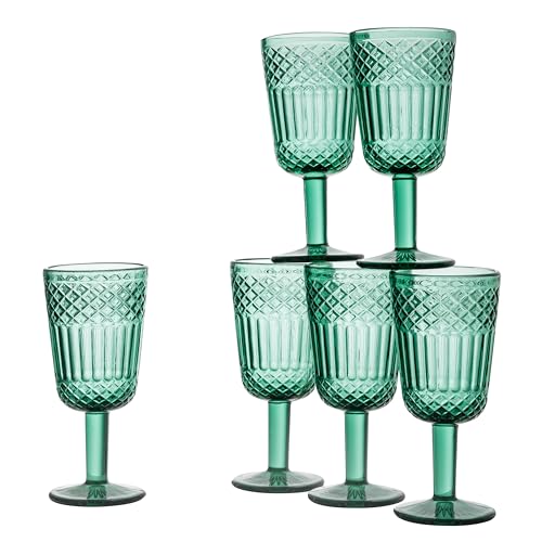 Baroni Home Lot de 6 Flûtes en Verre Décorés avec Finitions en Relief de 25 CL, Verres Lavables au Lave-Vaisselle, 8x8x18 cm, Vert