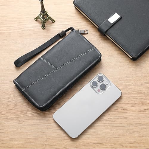 Men Wallets with Mobile Phone Storage Bag, Wallet for Men Removable Wrist Strap PU Leather Long Wallet for Money ID Credit Card Cash Name Card3
