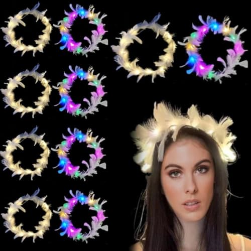 Pluma LED Diadema, 10 PCS Diademas De Plumas LED Iluminadas, Plumas De Diadema De Corona LED, Pluma LED Diadema Para Mujeres, Diadema Iluminada, Boda Fiesta Festival Accesorios Accesorios Para Fotos