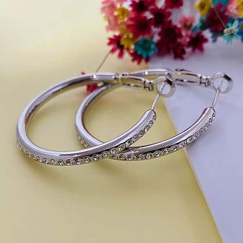 Vista 4 de Aretes de aro, joyería de moda con circonita cúbica y diamantes de imitación para mujer, regalos de 1.38 pulgadas, 1.5 pulgadas, 1.77 pulgadas