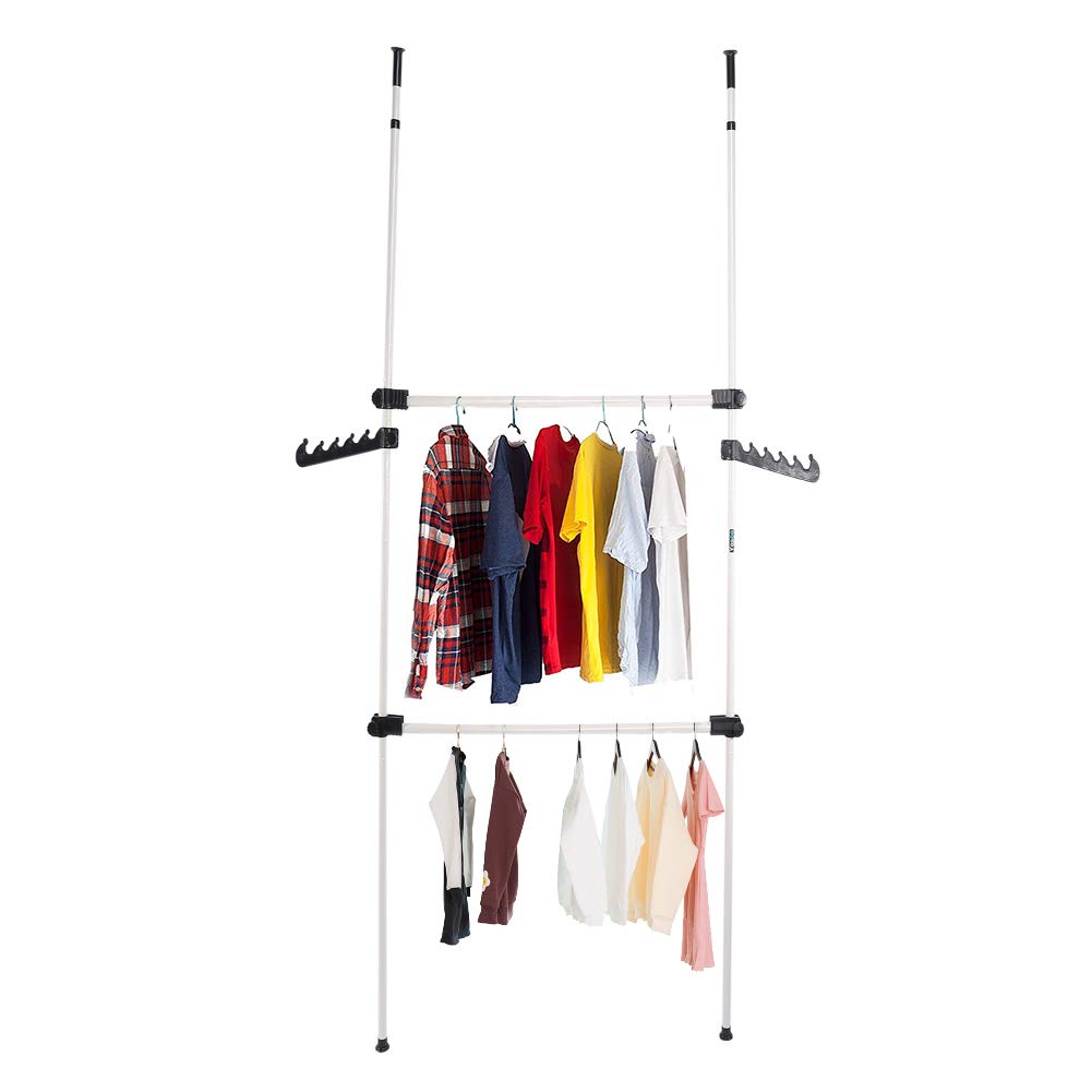 2 Poles Heavy Duty Telescopic Clothes Rail, Freestanding Hanger, for Everyday Home Dormitory Hotel DIY, Garment Rail, DIY Wardrobe Rail, Clothes Hanger 281 * 80 cm