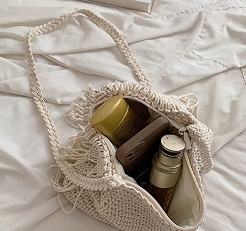 Bolso cruzado para mujer macramé tejido con borlas miniatura 6
