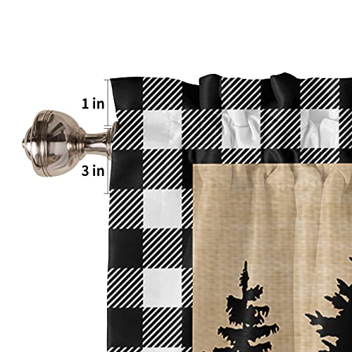 Curtain Valances For Windows Treatment Tier Curtains 54X18 In, Christmas Black White Buffalo Check Short Valance Curtain Rod Pocket Curtains For Kitchen, Forest Polar Bear Black Pine Tree Rustic #TOP4