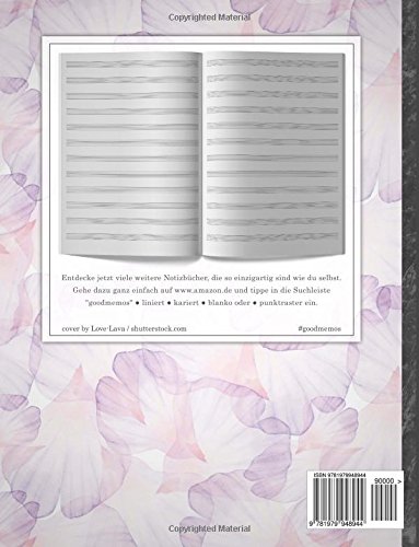 NOTENHEFT DIN A4 • 48 Seiten, 24 Blatt, 12 Systeme, „Pastell Blumen“ • Original #GoodMemos Schulheft • Mit Inhaltsverzeichnis und Seitenzahlen, Noten-Lineatur 14