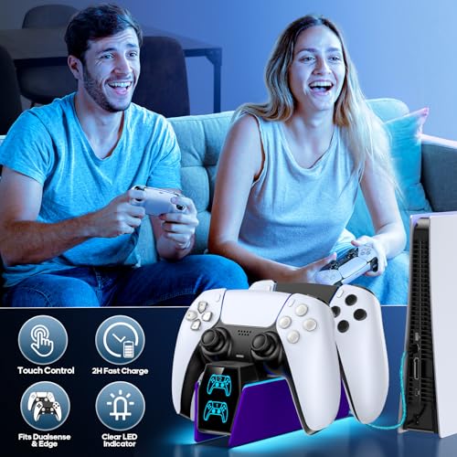 Image of Controller Charger Station Compatible with Play 5 Faceplates Edge & Dual Controller, 9 Lightings P 5 Accessories Charging Station, P 5 Dock Stand with LED Indicator for Sony PSP Accessory Kits